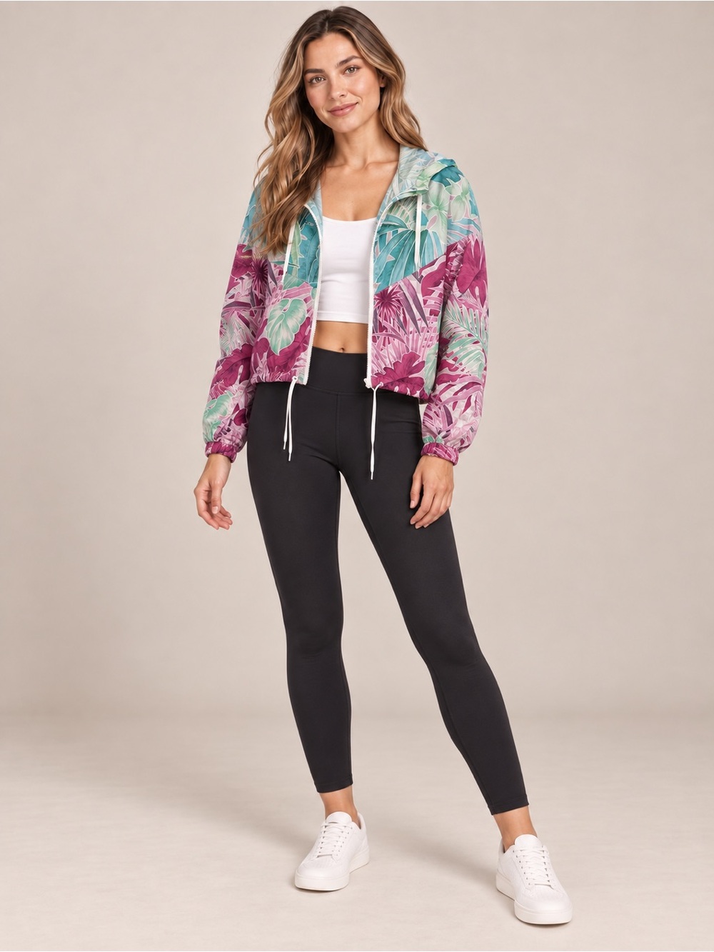 Nike Tropical Floral Cropped Windbreaker Jacket Women’s Small Hooded
